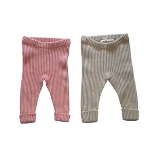 Hanna Andersson Bundle Organic Cotton Sweater Ribbed Leggings Pink Tan 3-6/6-12M